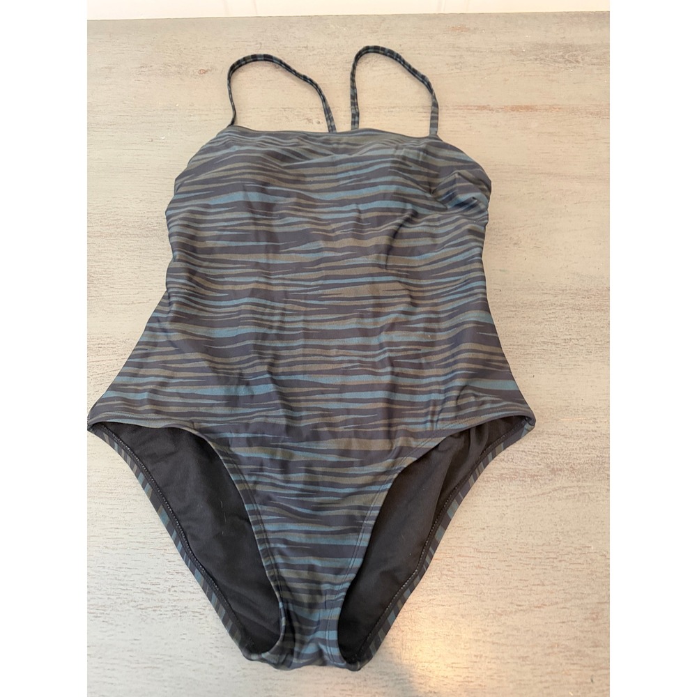 Kona Sol Womens Large Blue Gray Animal Print Open Back One Piece Swimsuit